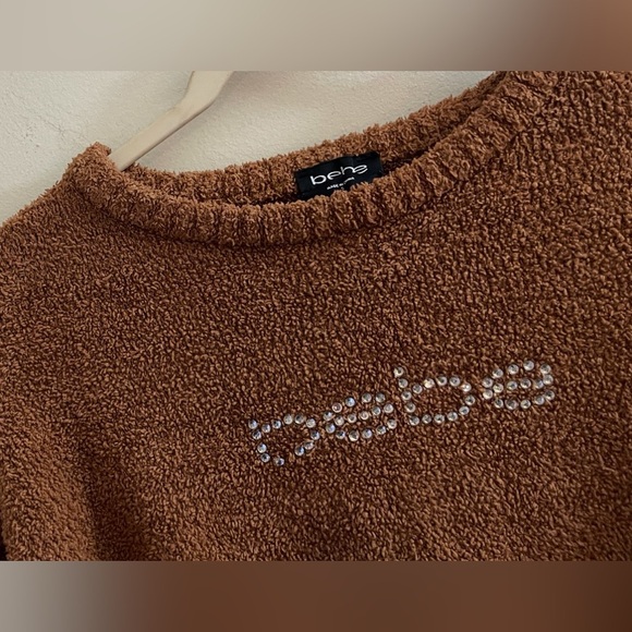 bebe Brown Crew Neck Crop Sweater Oversized S Fall Chic - Picture 7 of 8